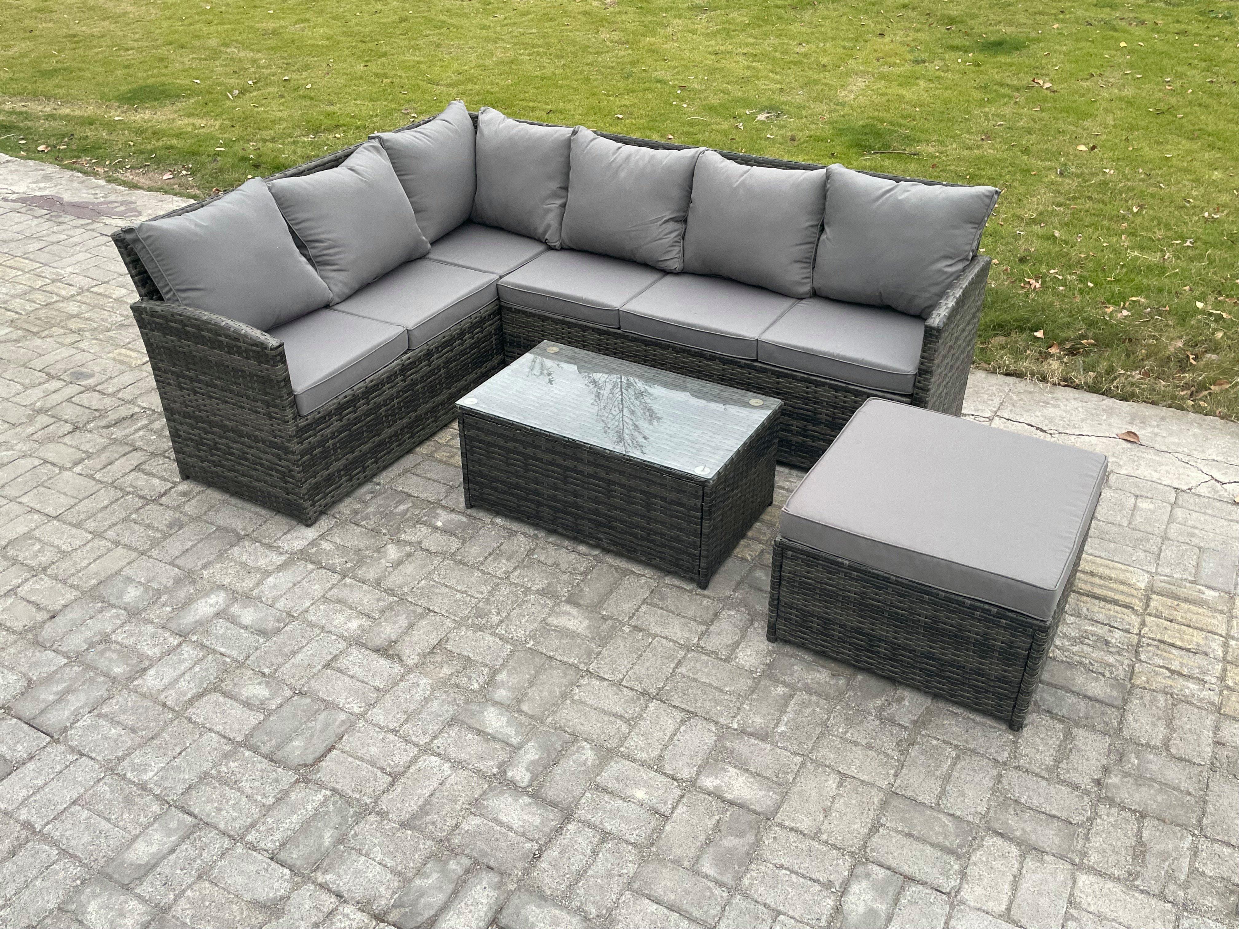7 Seater Rattan Lounge Corner Sofa Set Wicker PE Outdoor Garden Furniture Set with Coffee Table Big 